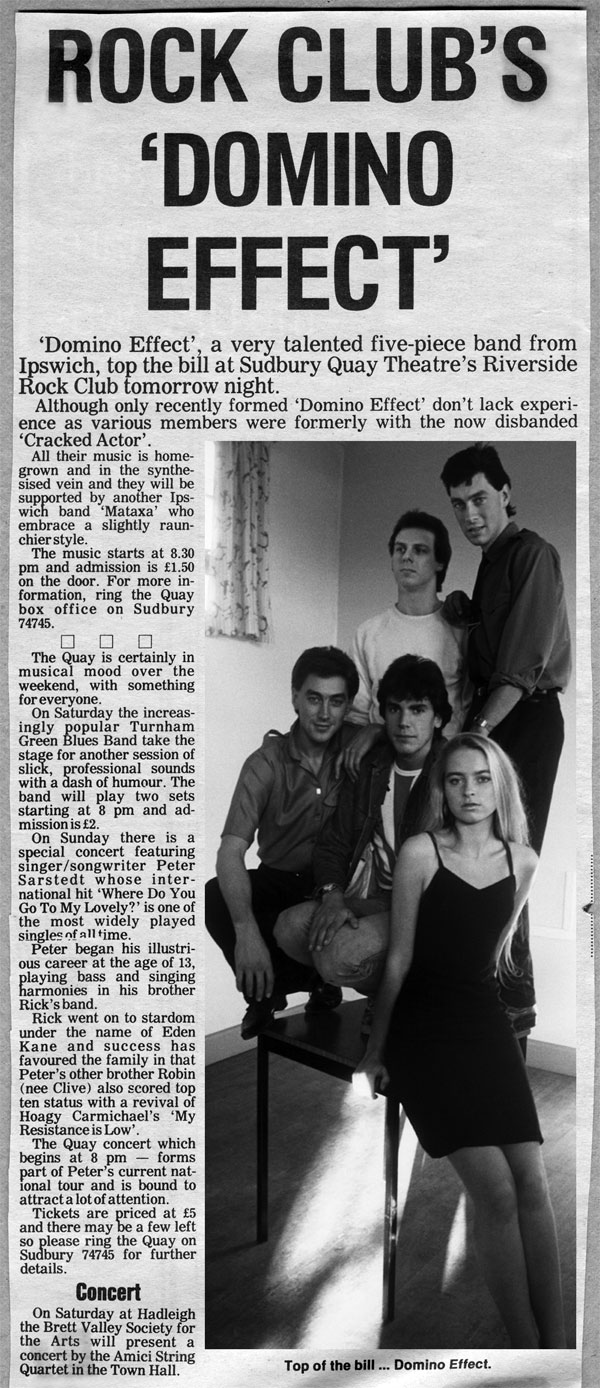 Domino Effect, Sudbury Quay Theatre newspaper article